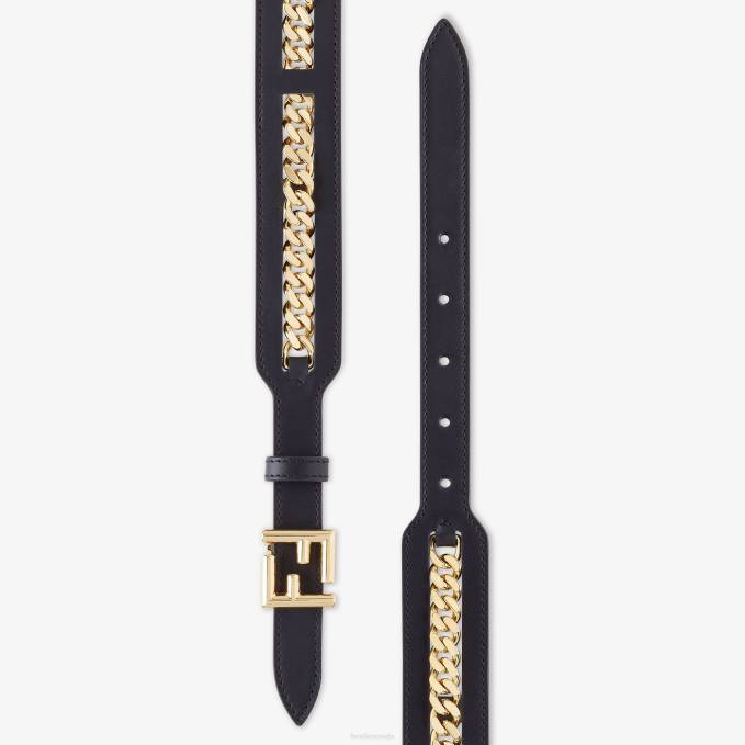 Women Leather Belt With Chain Detail Black Fendi Accessories 6RHH104
