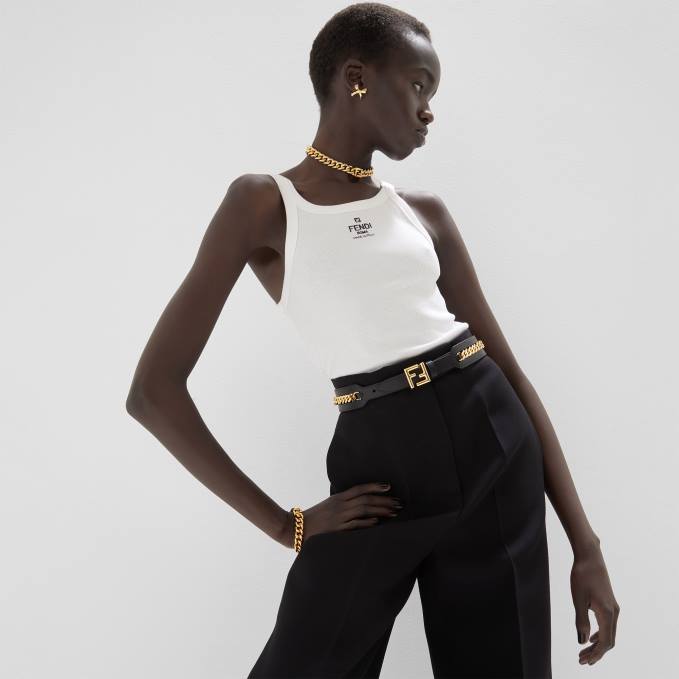 Women Leather Belt With Chain Detail Black Fendi Accessories 6RHH104