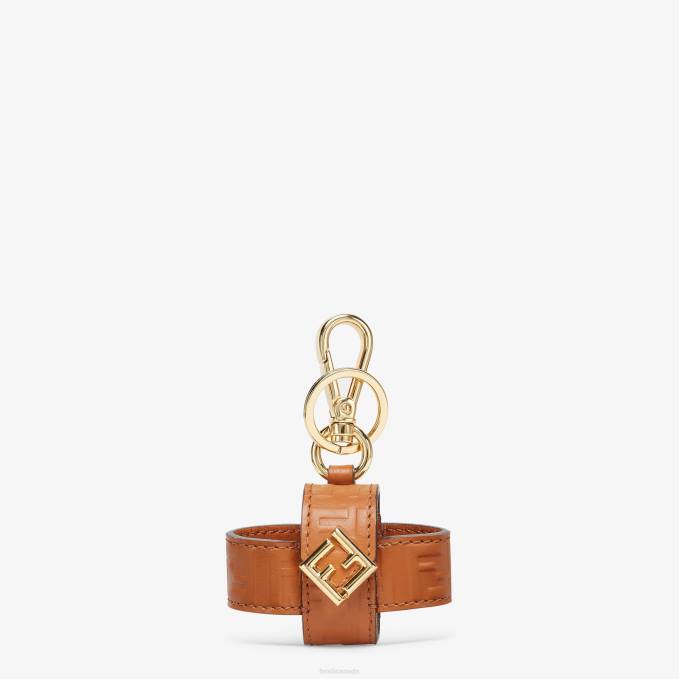 Women FF Diamonds Airpods Pro Leather Charm Brown Fendi Accessories 6RHH75