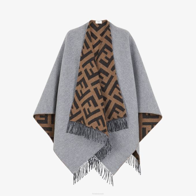 Women Wool And Cashmere Poncho Gray Fendi Accessories 6RHH273