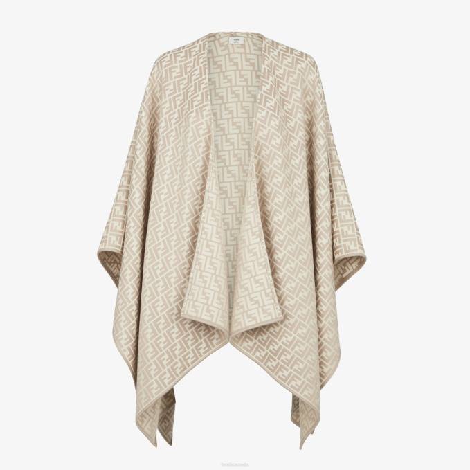 Women Wool And Silk Poncho Beige Fendi Accessories 6RHH53