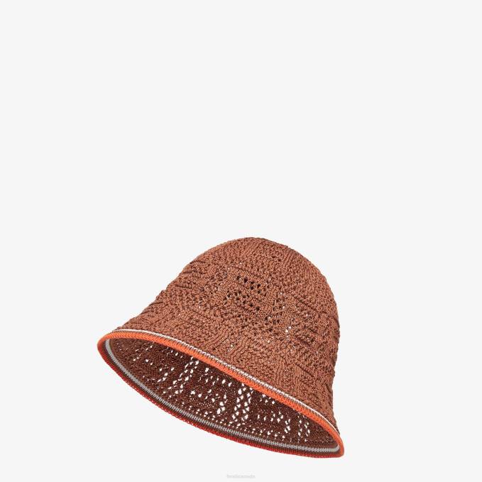 Women Crochet Cloche Hat Brown Fendi Accessories 6RHH88