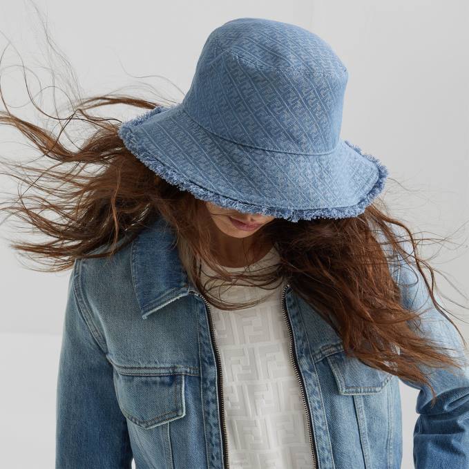 Women Denim-Effect Bucket Hat Blue Fendi Accessories 6RHH214