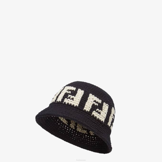 Women FF Cotton Cloche Hat Black Fendi Accessories 6RHH192