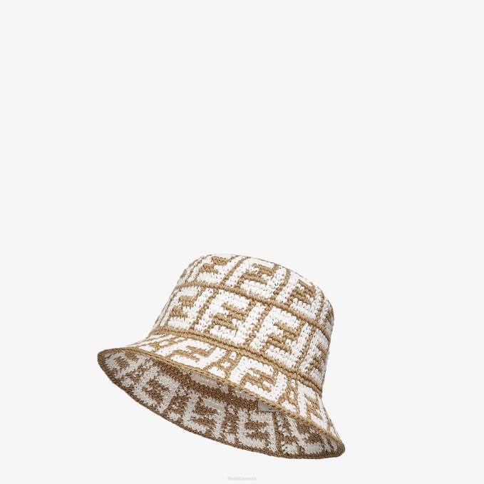 Women RaFFia Bucket Hat Beige Fendi Accessories 6RHH196