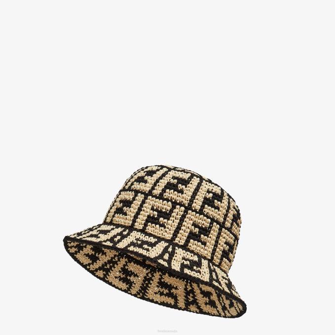 Women RaFFia Bucket Hat Beige Fendi Accessories 6RHH355