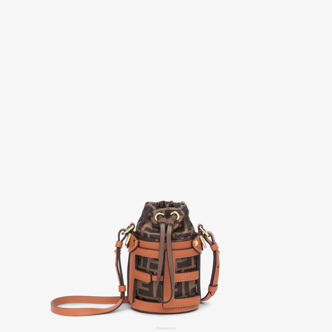 Women Leather And FF Fabric Bucket Bag Brown Fendi Accessories 6RHH84