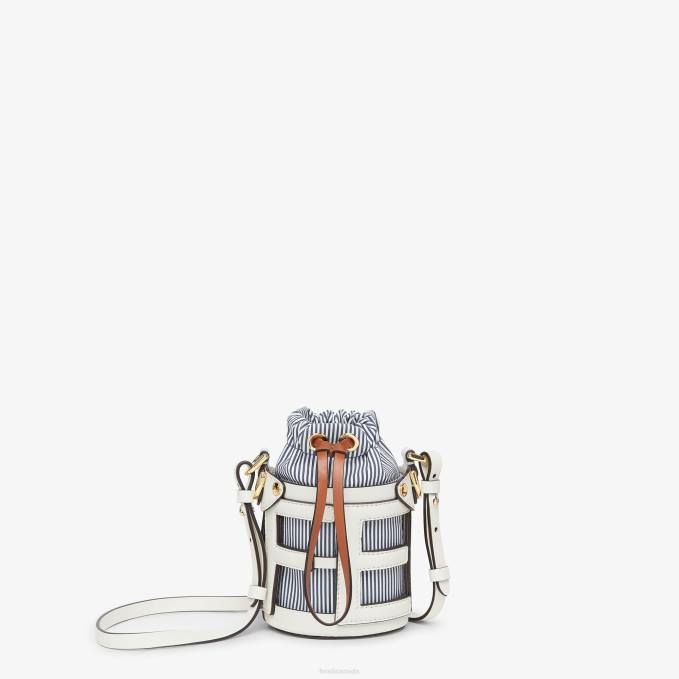 Women Leather And Striped Fabric Bucket Bag White Fendi Accessories 6RHH82