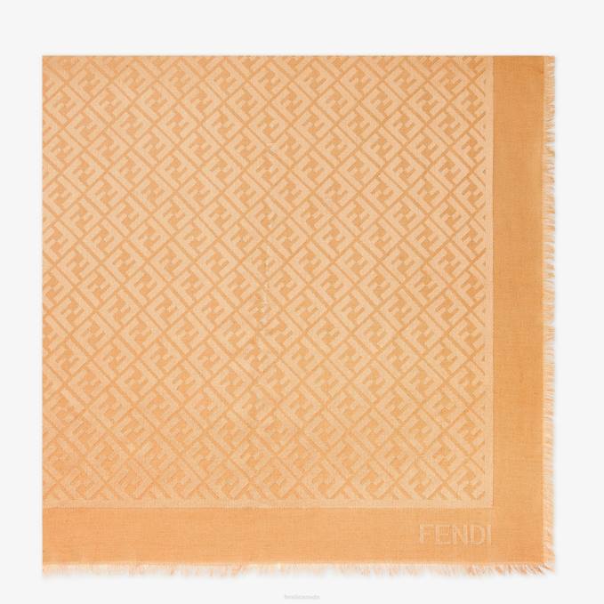 Women Caramel-Silk And Wool Shawl Beige Fendi Accessories 6RHH80