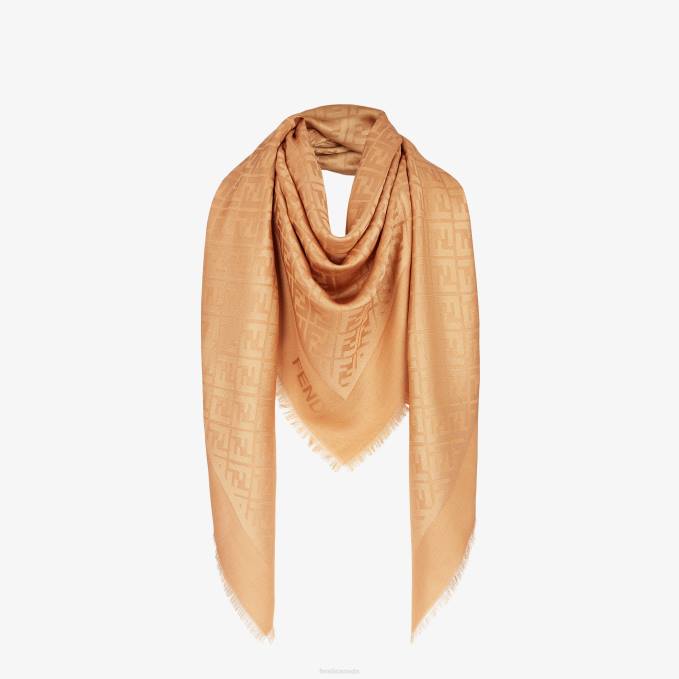Women Caramel-Silk And Wool Shawl Beige Fendi Accessories 6RHH80