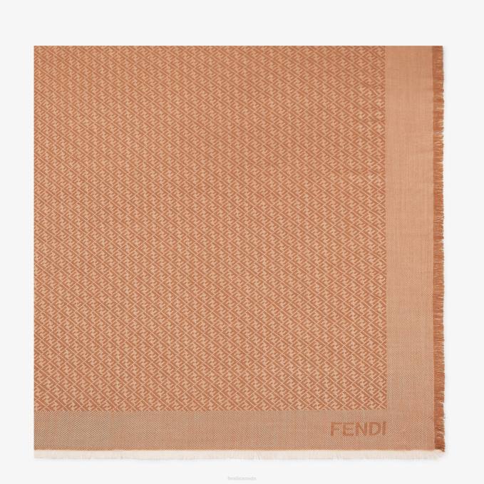 Women Caramel Silk And Wool Shawl Brown Fendi Accessories 6RHH209
