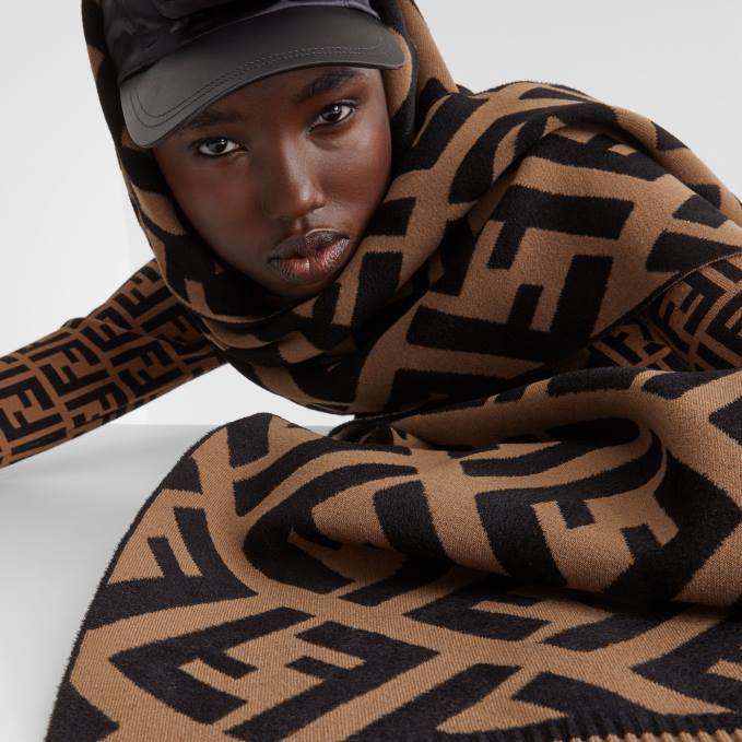 Women Cashmere Scarf Brown Fendi Accessories 6RHH240