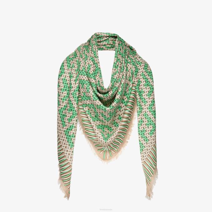 Women Modal And Silk Shawl Green Fendi Accessories 6RHH182