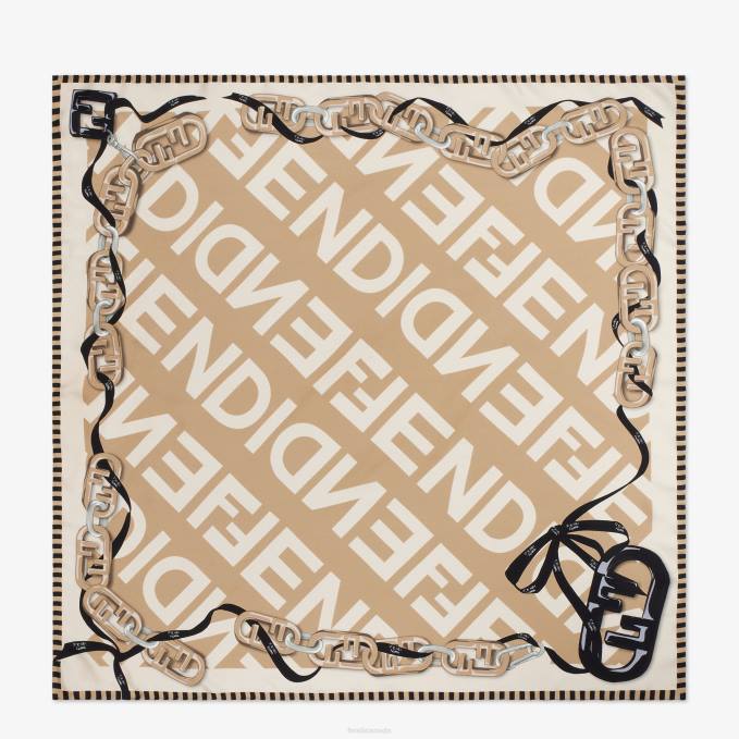 Women Organic Silk Foulard Beige Fendi Accessories 6RHH213