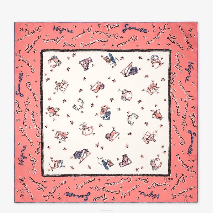 Women Printed Silk Foulard Pink Fendi Accessories 6RHH9