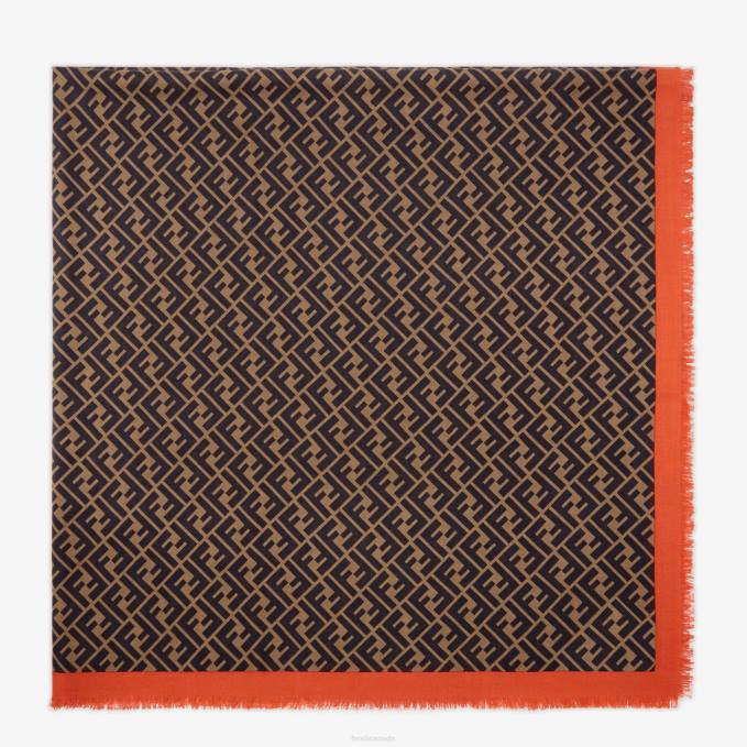 Women Silk Shawl Brown Fendi Accessories 6RHH247