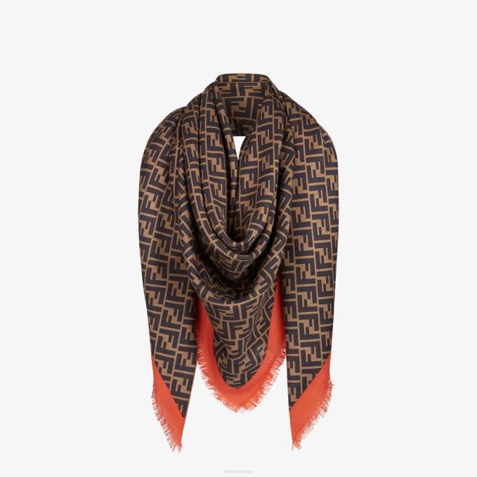 Women Silk Shawl Brown Fendi Accessories 6RHH247