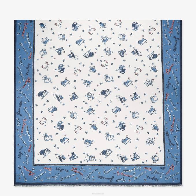 Women Silk Stole Blue Fendi Accessories 6RHH126