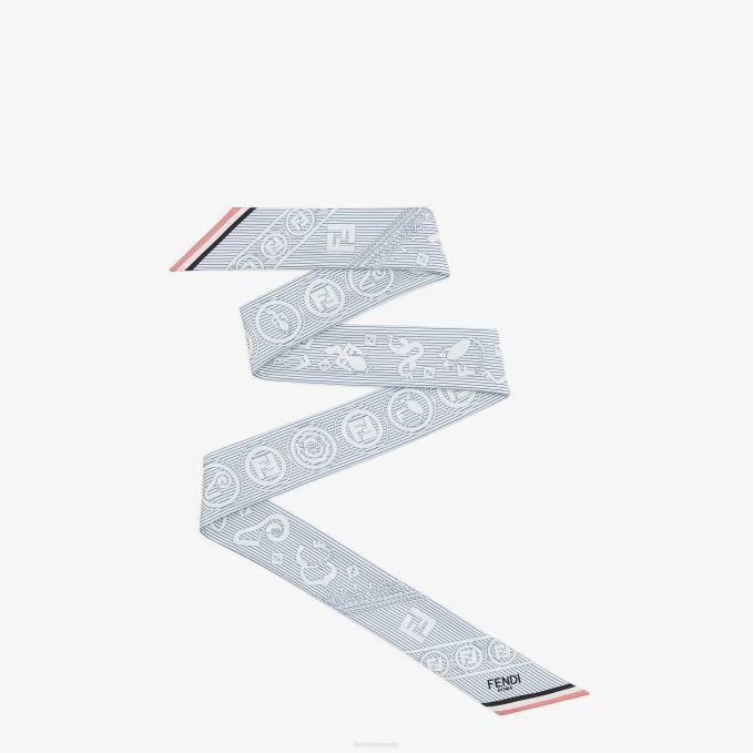 Women Striped Silk Tie Scarf Blue Fendi Accessories 6RHH122