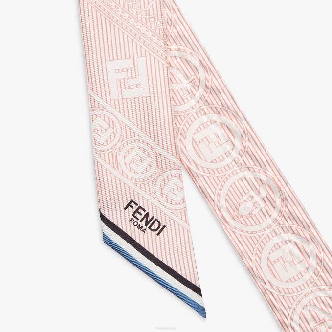 Women Striped Silk Tie Scarf Pink Fendi Accessories 6RHH107