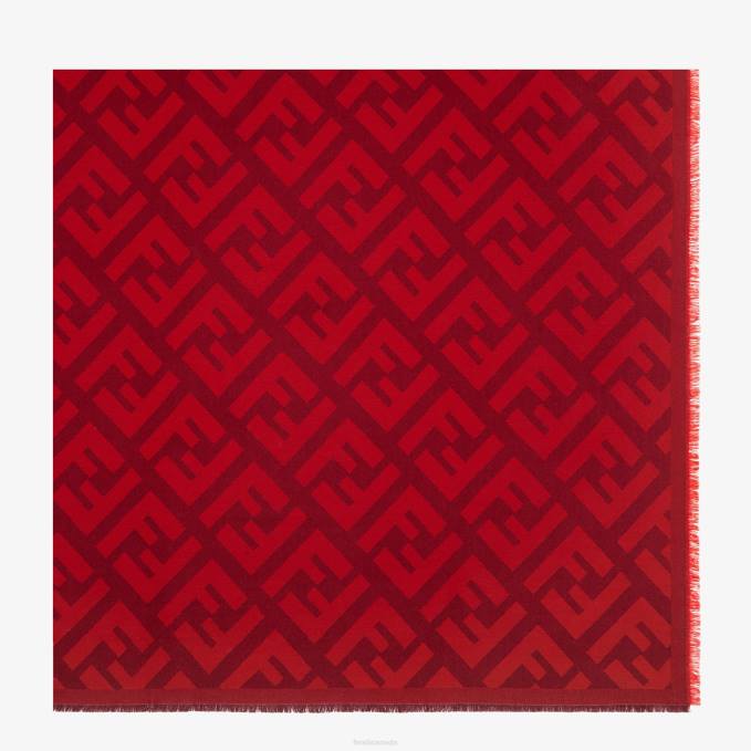 Women Wool And Cashmere Shawl Red Fendi Accessories 6RHH408