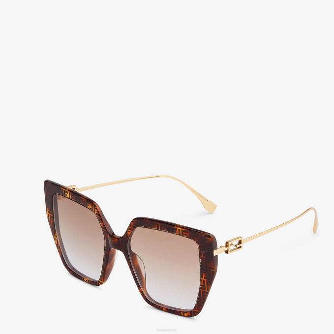 Women FF Havana Acetate And Metal Sunglasses Fashion Fendi Accessories 6RHH366