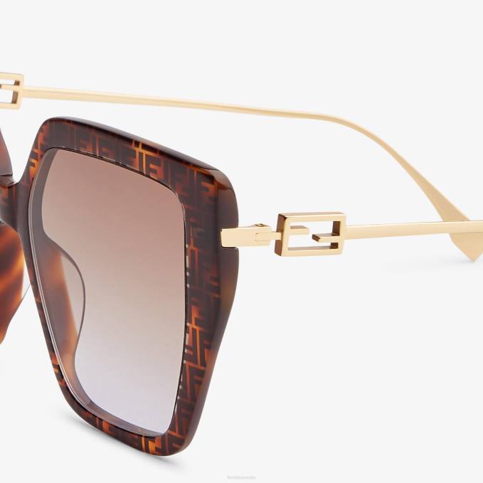 Women FF Havana Acetate And Metal Sunglasses Fashion Fendi Accessories 6RHH366