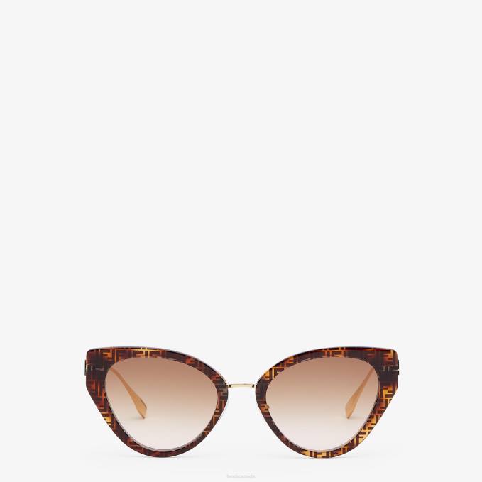 Women FF Havana Acetate And Metal Sunglasses Fashion Fendi Accessories 6RHH368