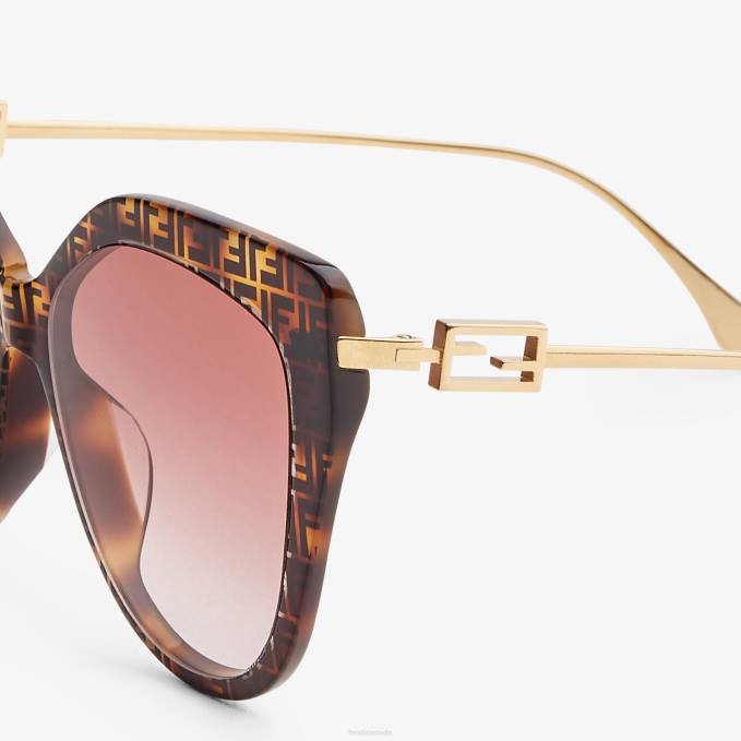 Women FF Havana Acetate And Metal Sunglasses Fashion Fendi Accessories 6RHH370