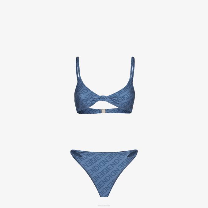 Women Lycra Bikini Blue Fendi Apparel 6RHH1025