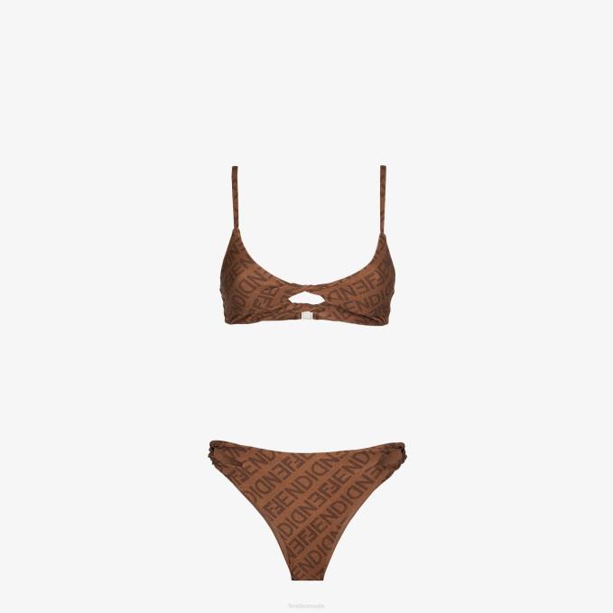 Women Lycra Bikini Brown Fendi Apparel 6RHH1057