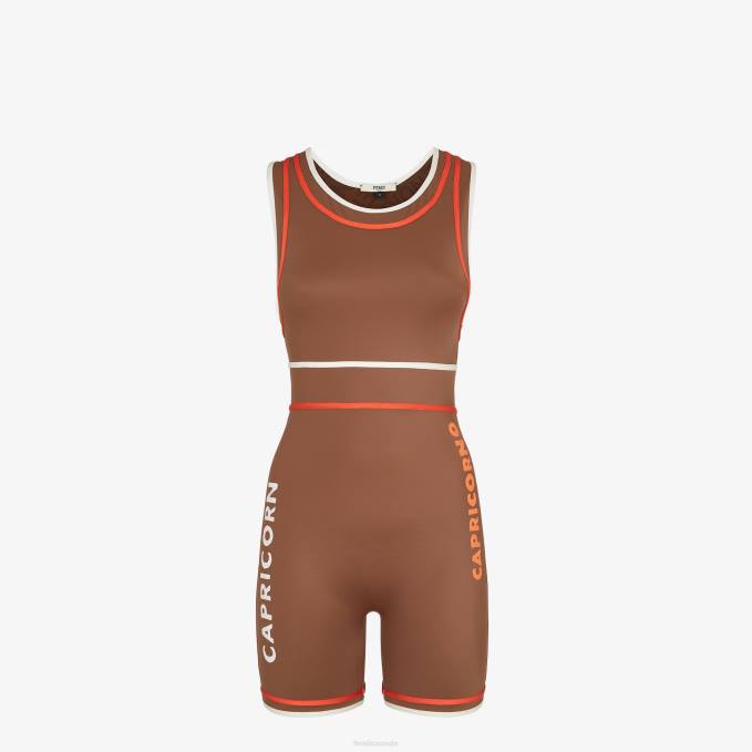 Women Lycra Bodysuit Brown Fendi Apparel 6RHH1056