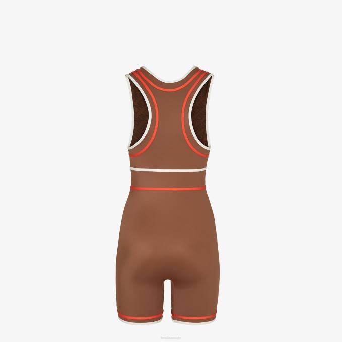 Women Lycra Bodysuit Brown Fendi Apparel 6RHH1056
