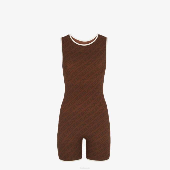 Women Lycra Bodysuit Brown Fendi Apparel 6RHH1056