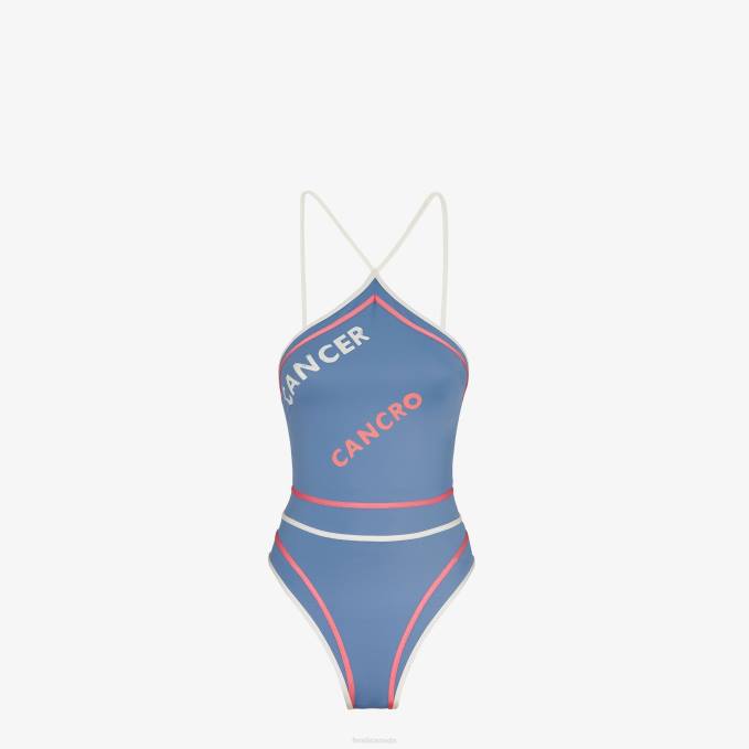 Women Lycra One-Piece Swimsuit Blue Fendi Apparel 6RHH1048