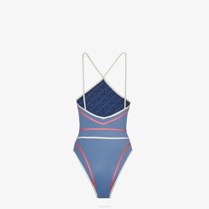 Women Lycra One-Piece Swimsuit Blue Fendi Apparel 6RHH1048