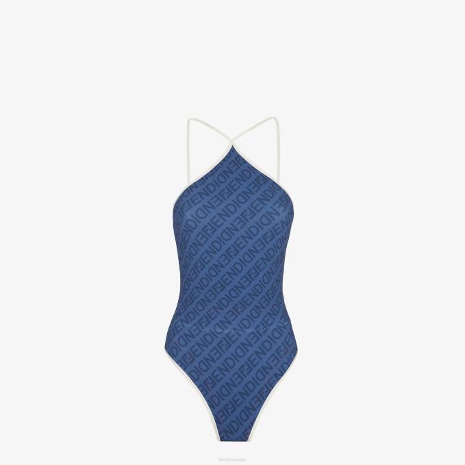 Women Lycra One-Piece Swimsuit Blue Fendi Apparel 6RHH1048