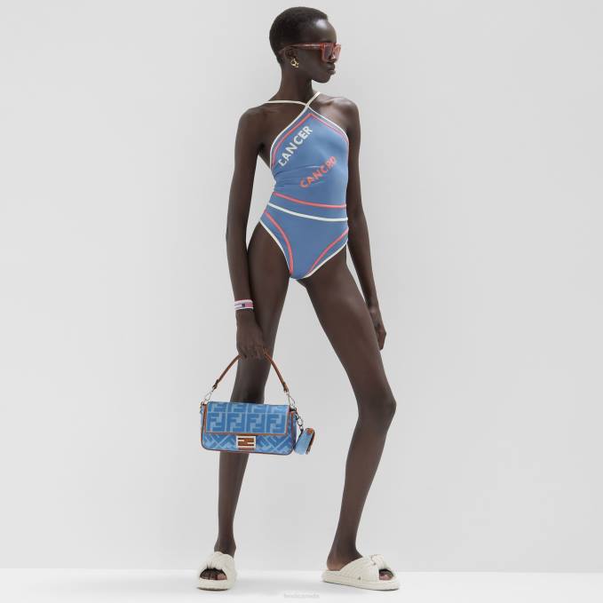 Women Lycra One-Piece Swimsuit Blue Fendi Apparel 6RHH1048