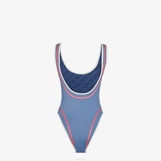 Women Lycra One-Piece Swimsuit Blue Fendi Apparel 6RHH1049