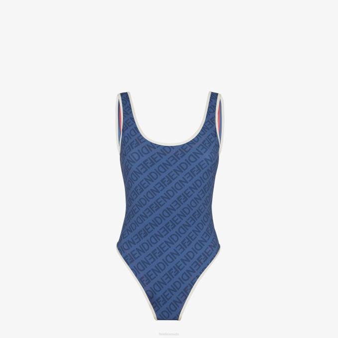 Women Lycra One-Piece Swimsuit Blue Fendi Apparel 6RHH1049