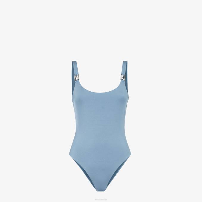 Women Lycra One-Piece Swimsuit Blue Fendi Apparel 6RHH1161