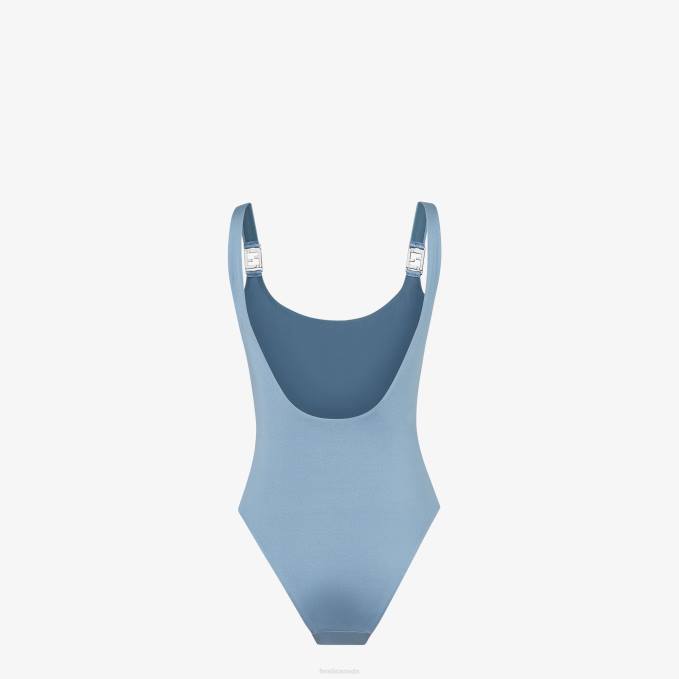 Women Lycra One-Piece Swimsuit Blue Fendi Apparel 6RHH1161