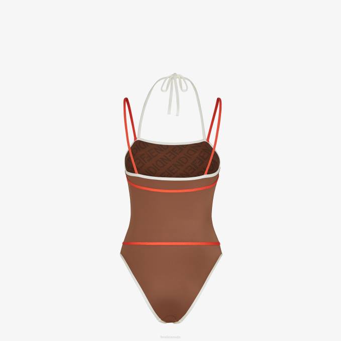 Women Lycra Swimsuit Brown Fendi Apparel 6RHH1055