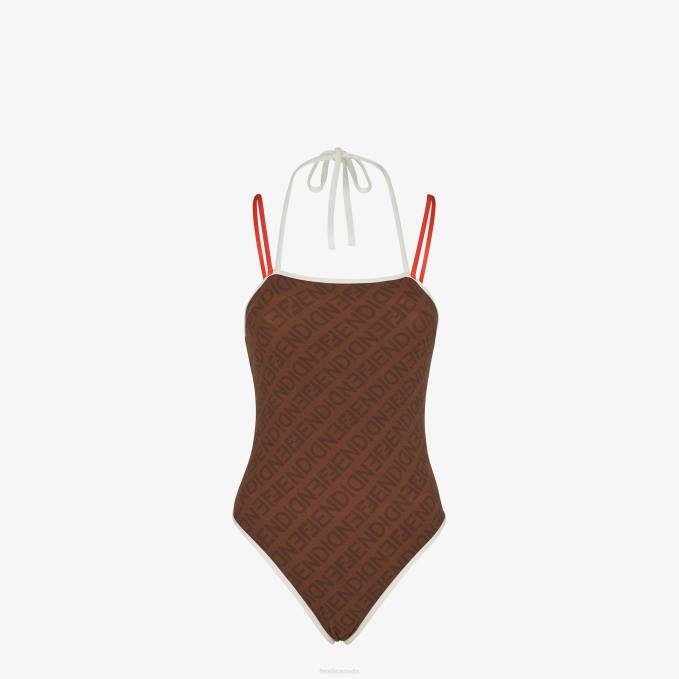 Women Lycra Swimsuit Brown Fendi Apparel 6RHH1055