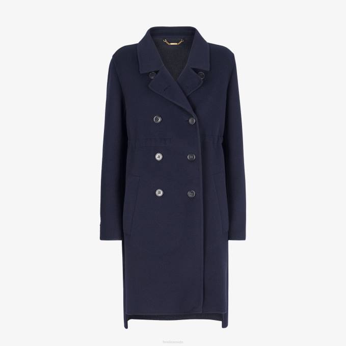 Women Cashmere Coat Blue Fendi Apparel 6RHH1207