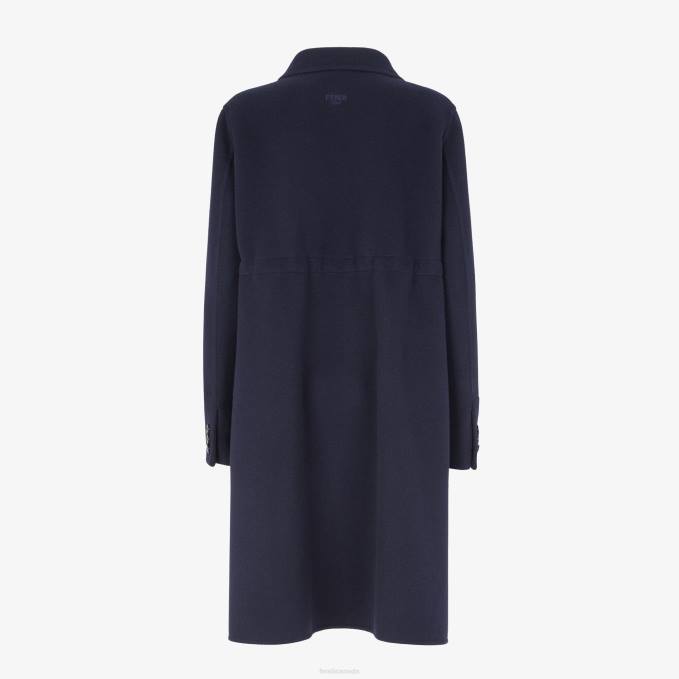 Women Cashmere Coat Blue Fendi Apparel 6RHH1207