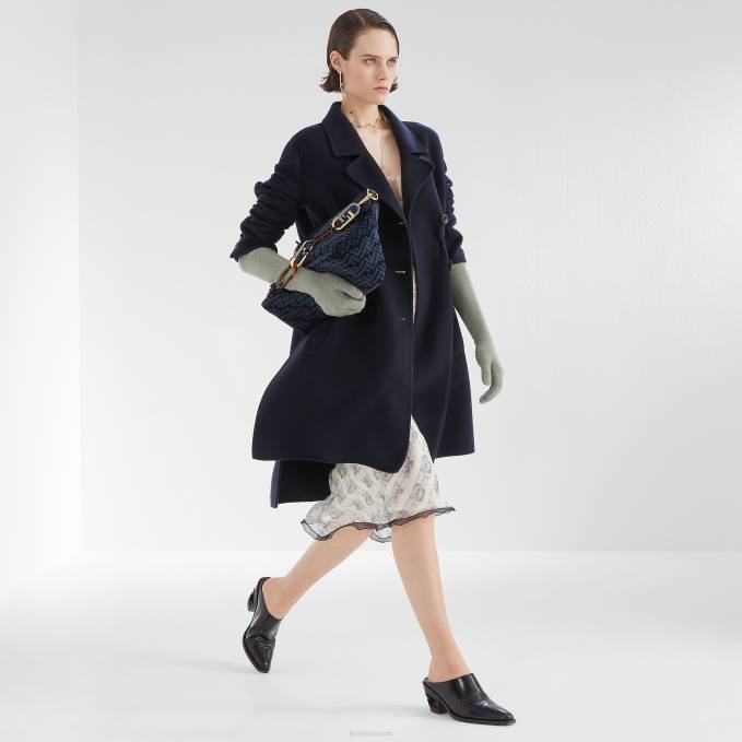 Women Cashmere Coat Blue Fendi Apparel 6RHH1207