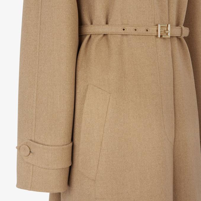 Women Cashmere Trench Coat Beige Fendi Apparel 6RHH975