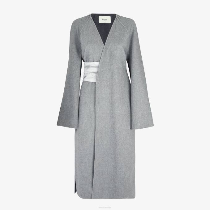 Women Double-Sided Cashmere Overcoat Gray Fendi Apparel 6RHH1116