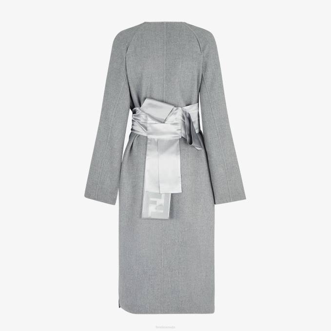 Women Double-Sided Cashmere Overcoat Gray Fendi Apparel 6RHH1116